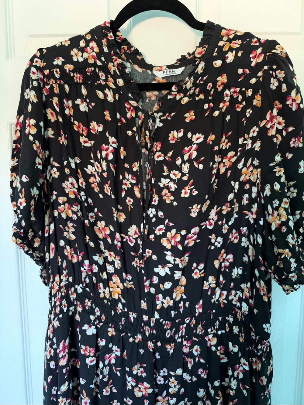 Penningtons Black Floral Midi Dress with Pink and Cream Blooms - Picture 2 of 10